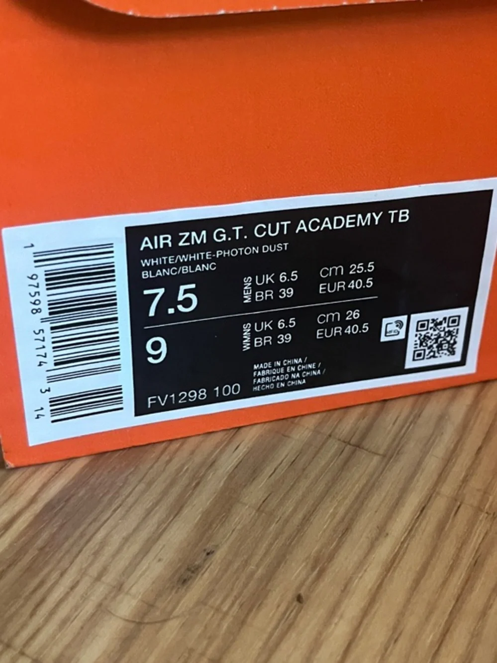 Nike Air Zoom G.T Cut Academy White basketball shoes 7.5 men 9 women UNISEX